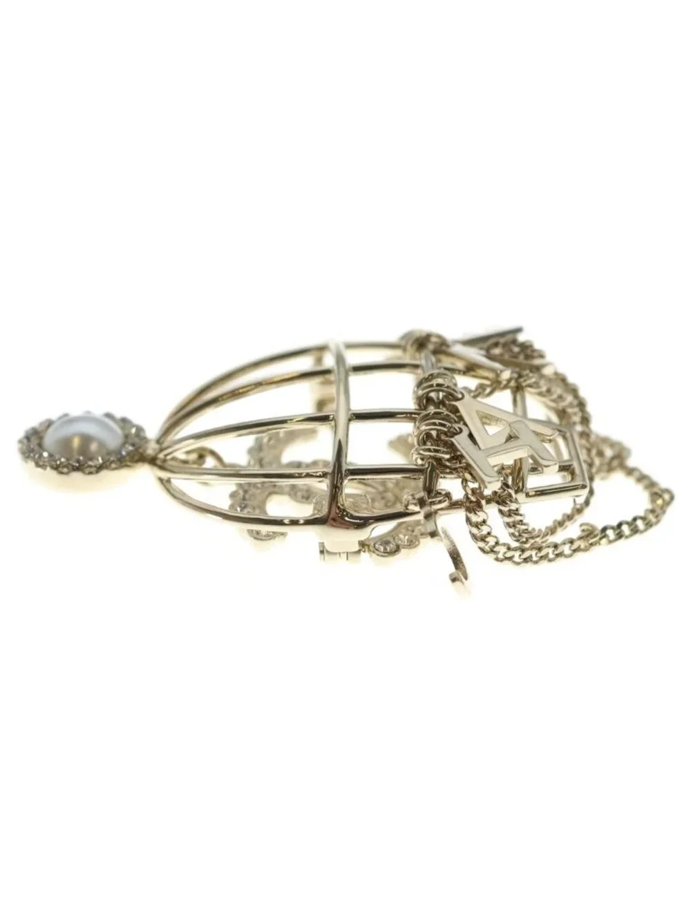 Chanel CC Logo Birdcage Motif Brooch Pin Badge Gold